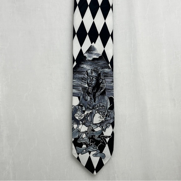 3/$20 💥 Vintage 1995 Looney Tunes Mens Tie Warner Bros. Black & White Diamond - Picture 4 of 16